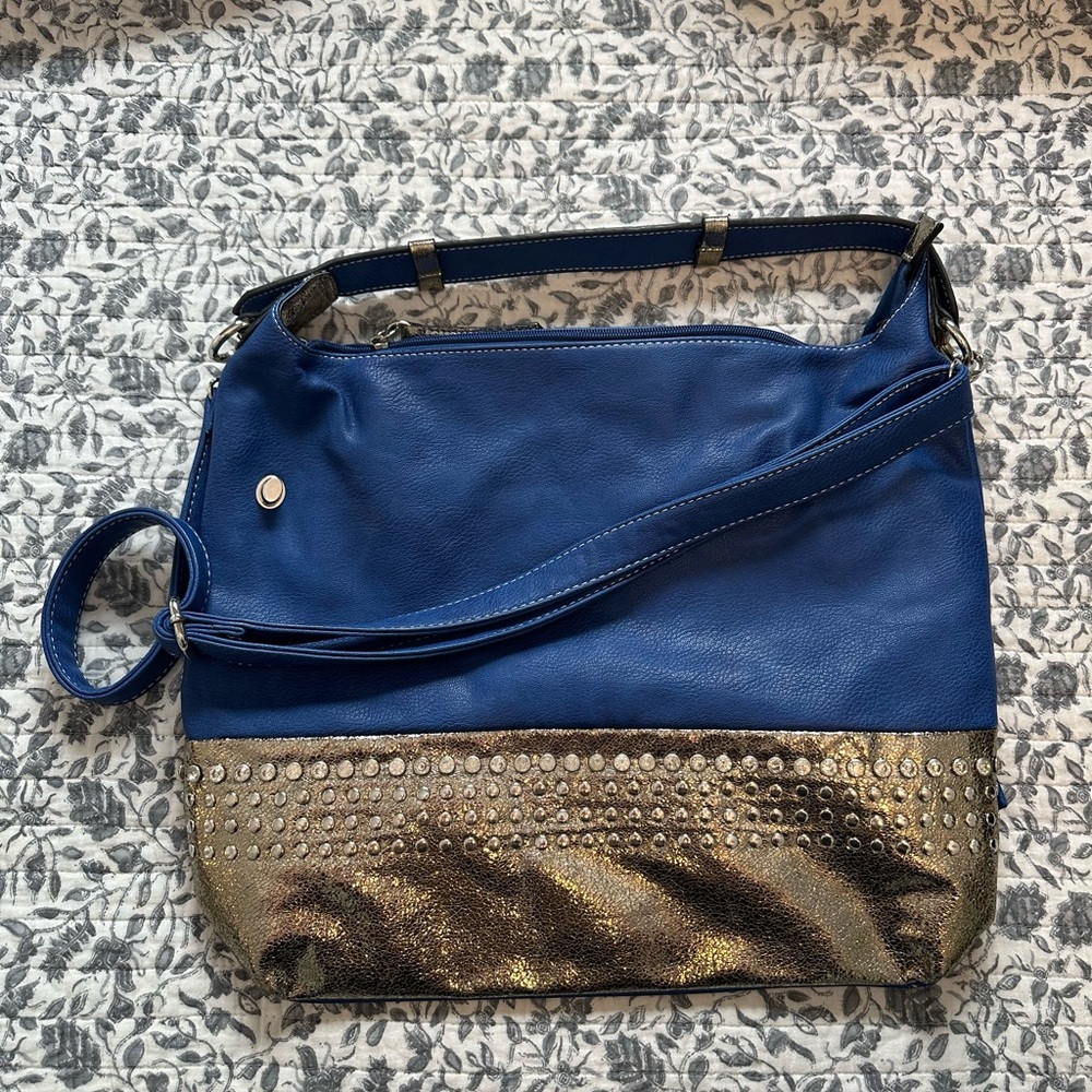 Expressions Royal Blue and Gold Studded Shoulder Bag